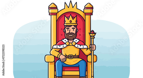 A Cheerful King Sitting on His Golden Throne