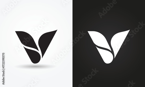 Minimalist V Initial shape Logo Design black and white Colors