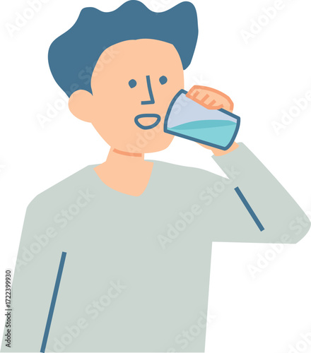 水を飲む男性のイラスト