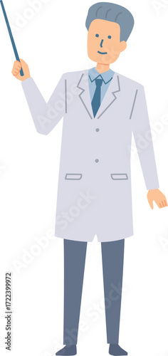 説明する白衣の男性のイラスト
