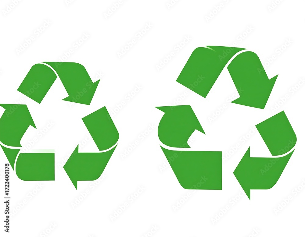 Obraz premium Two green recycling symbols on white background