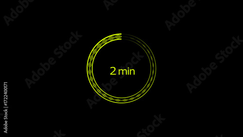 2 minute countdown clock icon illustration, a modern circle and 2 minute clock loading icon illustration. black background and creating a stunning 4k illustration.