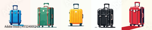 Travel Suitcase Vector Collection – Modern Trolley Luggage Illustration in Multiple Colors for Vacation and Business Trip