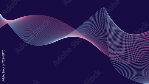 Neon Gradient Line Wave Background Abstract Curved Flow on Dark Purple
