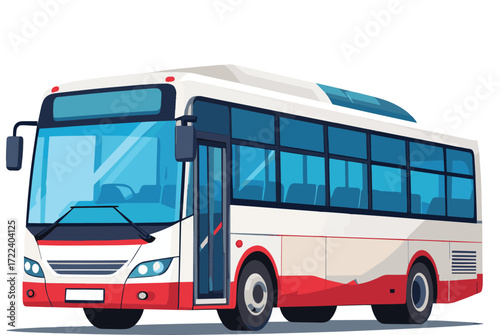 A clean and modern passenger bus is depicted in a front three-quarter view against a white background