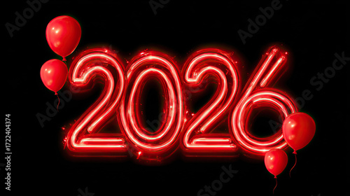 Glowing 2026 Text Design on Transparent Background for Futuristic Celebration