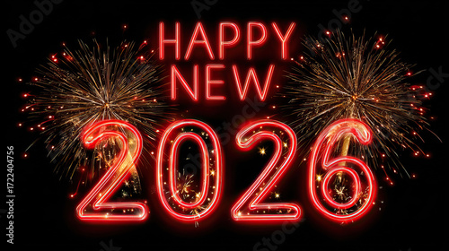 Happy New Year 2026 Greeting on Transparent Background with Festive Design