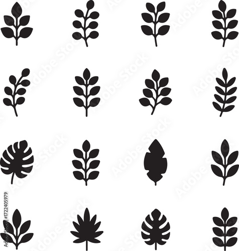 Botanical Leaf Silhouettes: A collection of intricate, high-resolution silhouettes showcasing a variety of elegant leaves perfect for adding natural flair to design projects.
