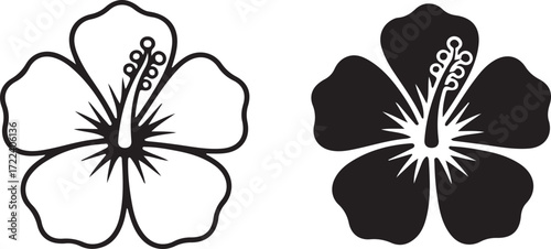 Hibiscus bloom silhouette art : The beauty of simplicity, captured in the elegant silhouette of a Hibiscus, offering an exquisite blend of nature and art in monochrome.