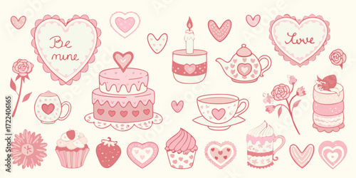 Charming collection of pink valentine s day sweets and romantic symbols