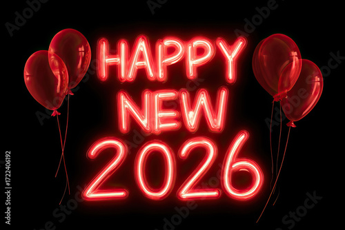 Happy New Year 2026 Greeting on Transparent Background with Festive Design