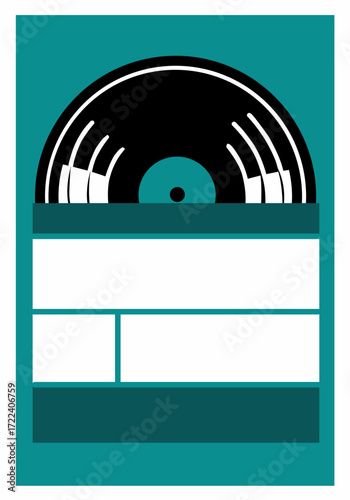 Retro Vinyl Record On Teal Shelf Cabinet – Modern Music Decor Illustration