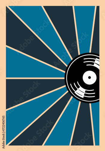 Abstract Sunburst Design With Vinyl Record Accent For Music, Retro Vibe And Modern Decor