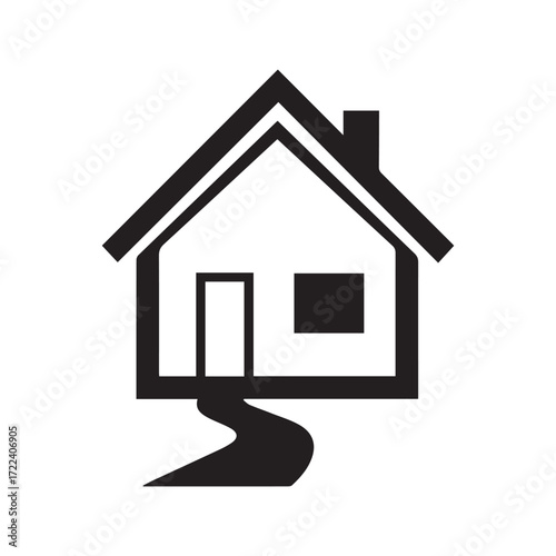 House icon with path, simple black home silhouette. Real estate property symbol, residential building vector illustration.
