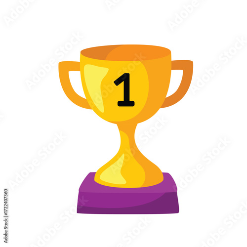 Golden trophy with the number 1 on a purple base