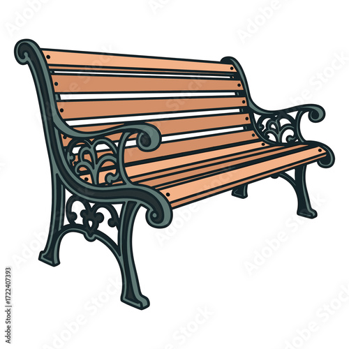 Vintage Park Bench Vector Illustration with Ornate Ironwork in Classic Decorative Style