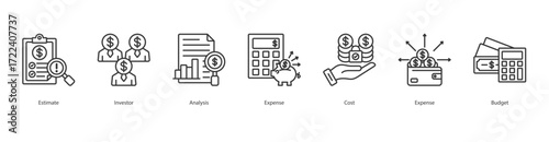 Capital Growth Planning banner web icon set vector illustration concept with icon of estimate, investor, analysis, expense, cost, expense, budget