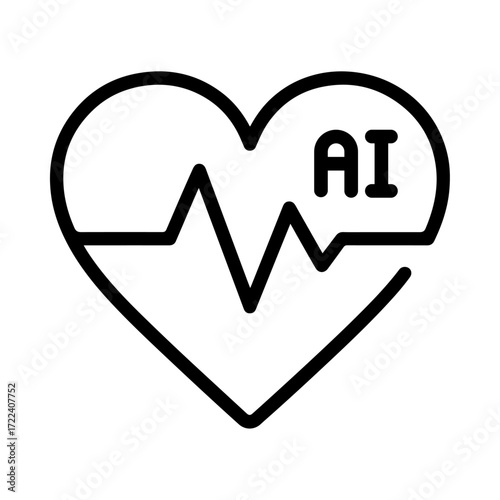 AI heart outline, smart health icon, intelligent monitoring interface, cardiac tracking design, health analytics symbol, medical AI system