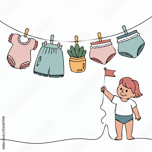 nostalgic vintage laundry clothesline single-line design with embroidered bloomers lace details antique jar succulent clothespin flag and heart doily accents for retro nursery decor