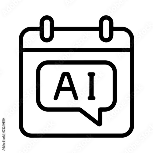 AI calendar outline, smart scheduling icon, intelligent planning interface, automated task design, AI assistant symbol, digital productivity system