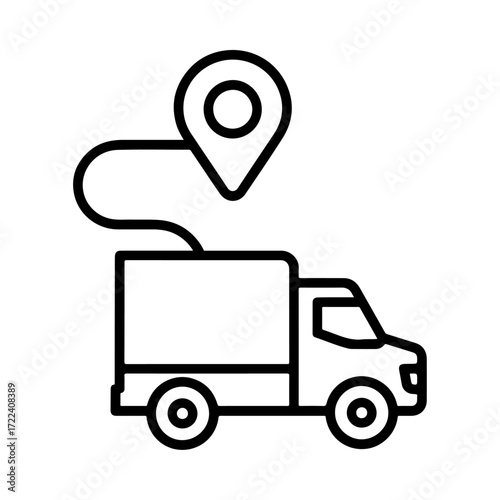 GPS truck outline, AI route icon, smart navigation interface, intelligent delivery design, GPS optimization symbol, AI transport system