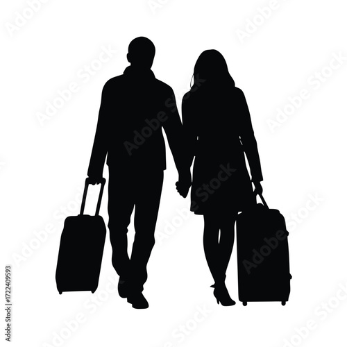 Couple walking with luggage a silhouette depicting travel and togetherness