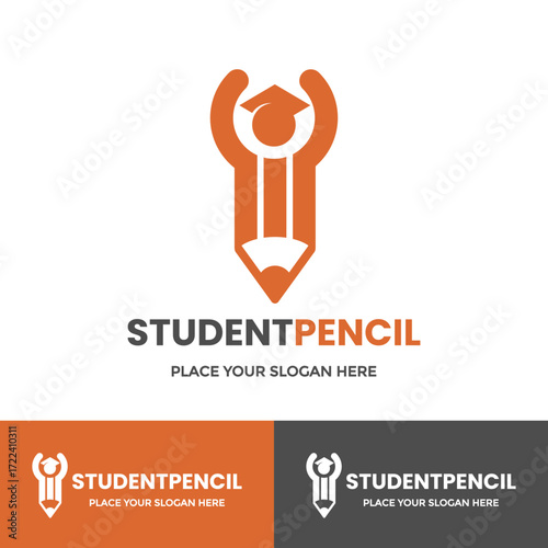 Student Pencil logo icon. A creative mark combining a pencil with a successful student figure. Excellent for educational institutions, tutoring services, and learning apps.