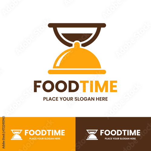 Modern food logo featuring an hourglass combined with a serving dish, symbolizing fast and timely food service. Perfect for restaurants, food delivery apps, or catering businesses.