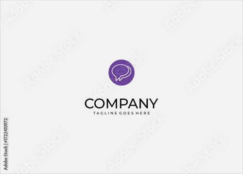 Chat communication logo design speech bubble icon purple circle modern minimal messaging app social media conversation symbol clean branding.