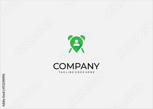 Location reminder logo design green alarm pin icon user profile marker identity notification map tracking service modern branding.