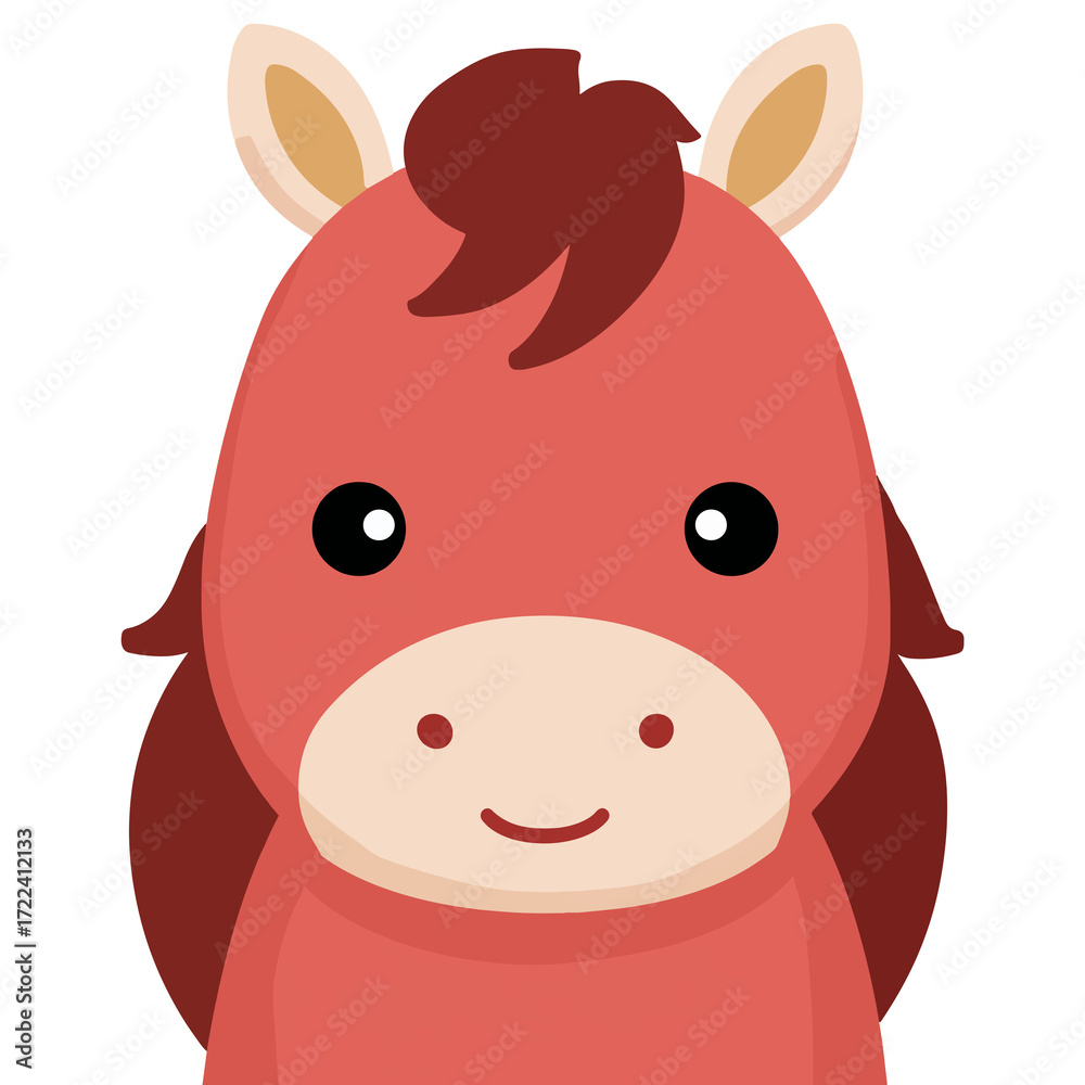 Fototapeta premium 귀여운 붉은 말 얼굴 캐릭터 일러스트레이션, Cute Red Horse Face Character Illustration