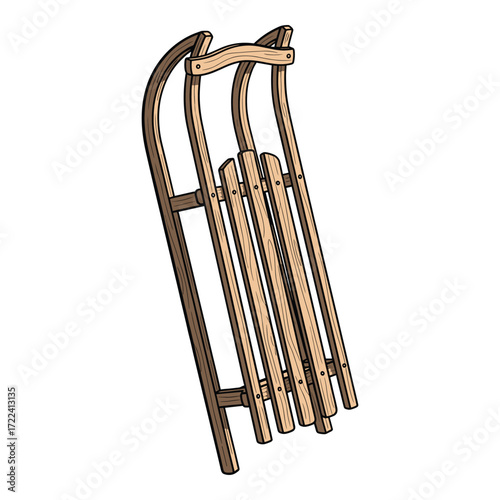 Vector Illustration of Wooden Sled in Vintage Style with Natural Wood Colors for Winter and Outdoor Themes