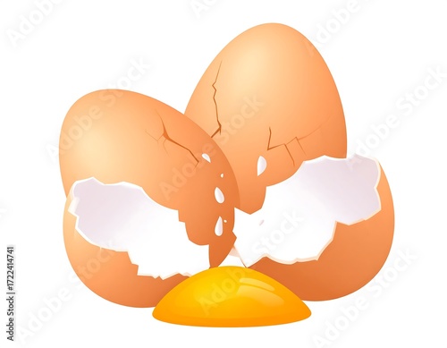 Three cracked eggs with yolk