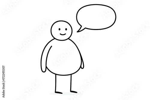 fat child figure and speech bubble on white background