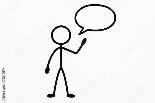 man with speech bubble. Stickman figure and speech bubble on white background