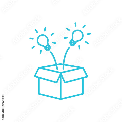 Ideas Bursting Out of the Box, Isolated on white background. From blue icon set