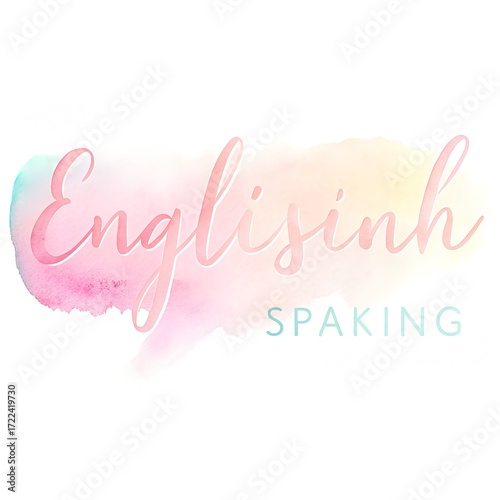 English speaking watercolor logo design with pastel colors for educational purposes