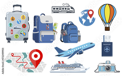 Colorful Travel Icons for Global Exploration.