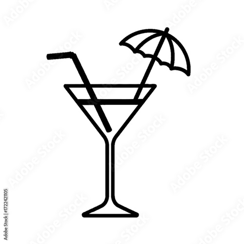 Martini glass Line art Cocktail umbrella Minimalist drink Summer vacation
