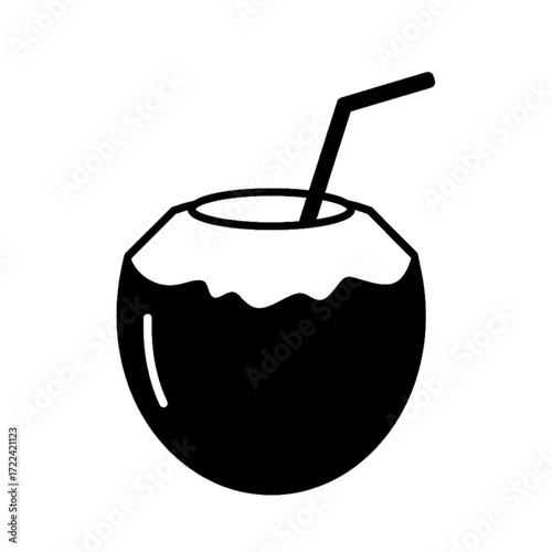 Coconut drink simple black and white drawing tropical refreshment summer vibes
