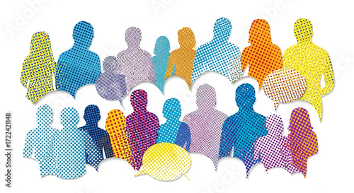 Colorful Silhouettes of People with Speech Bubbles