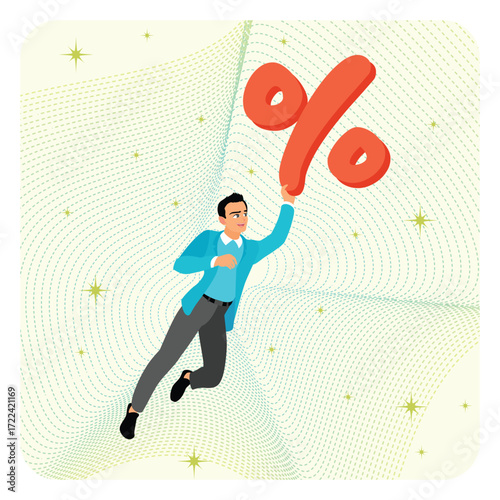 Percentage or interest rate concept. Businessman carry heavy percentage sign.