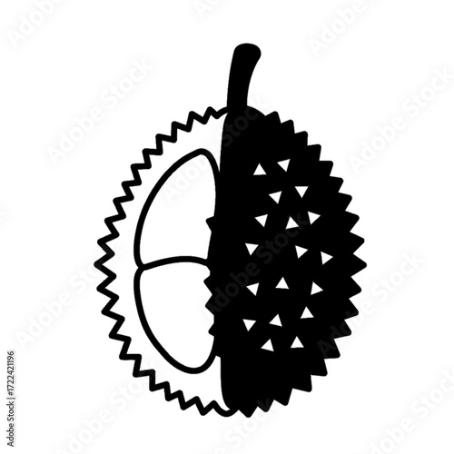 Durian fruit simple line drawing cut open showing flesh tropical fruit asia exotic food