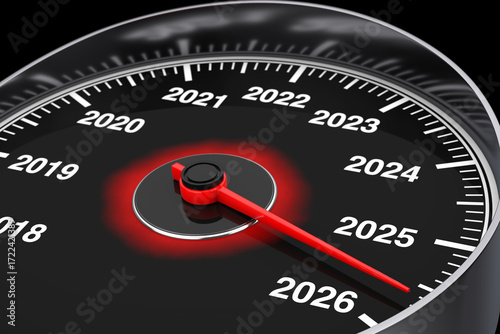 Conceptual 2026 New Year Speedometer. 3d Rendering