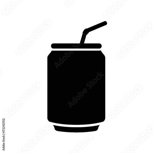 Soda can Black silhouette with straw simple drink refreshment