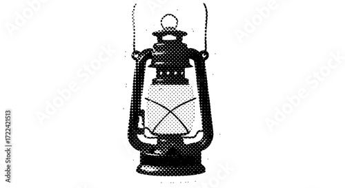 Vintage Dotted Illustration of a Kerosene Lantern