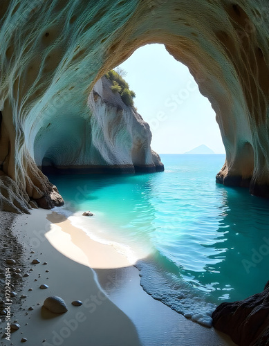 Mystical Beach Cave with Crystal Blue Lagoon