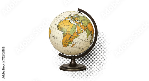 Vintage-Style World Globe with Stand Displaying Africa and Europe
