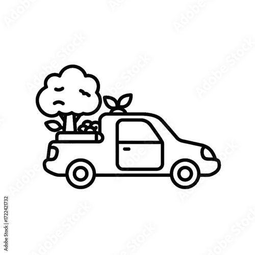Truck carrying tree in bed line art ecological transport sustainable living environmental awareness
