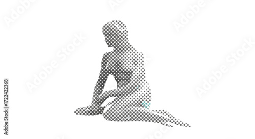 Dotted Silhouette of a Kneeling Woman in Profile